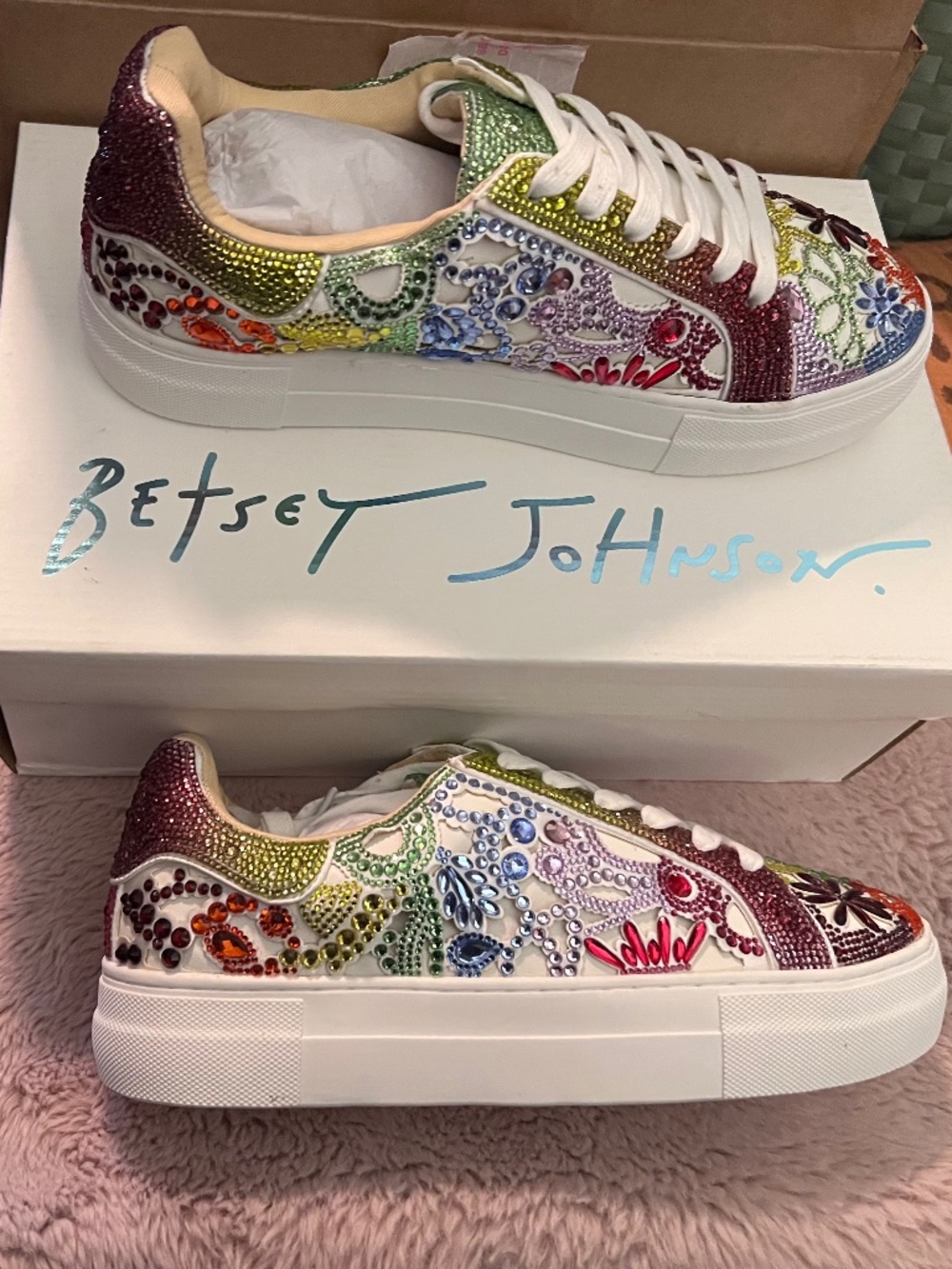 NEW Betsey Johnson REILY Bright MULTI rhinestone sneakers